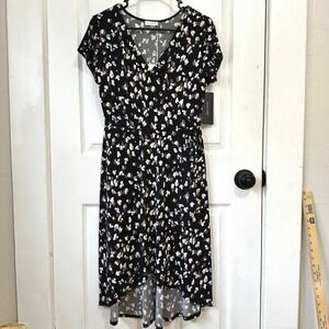 Olivia Grey Womens Black Multi Abstract Print High Low Wrap Dress